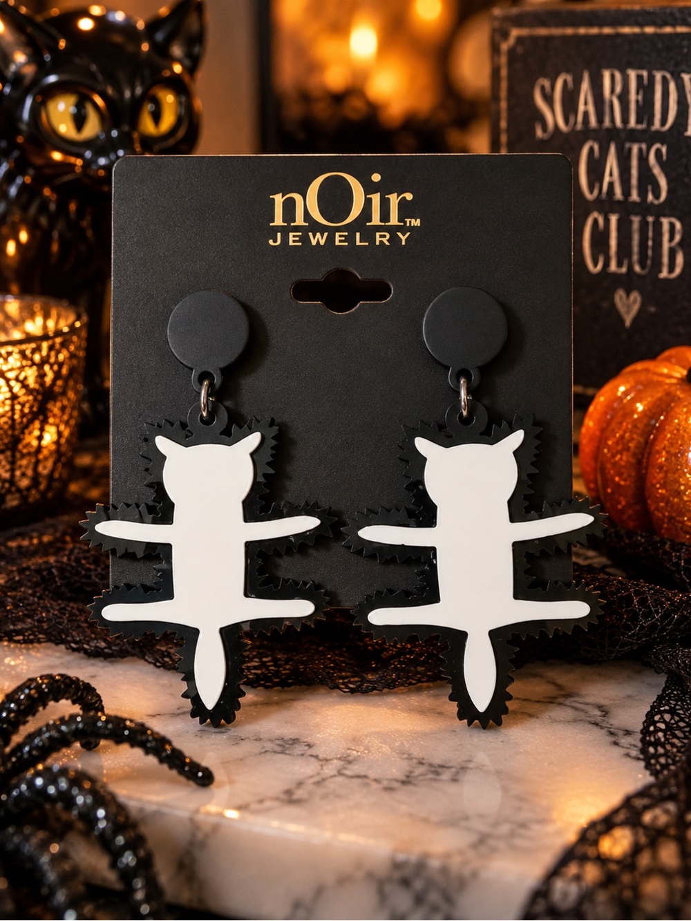 nOir Jewelry Scaredy Cat Halloween Statement Earrings NWT